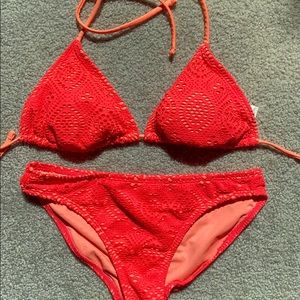 Pink and orange two piece bikini swimsuit